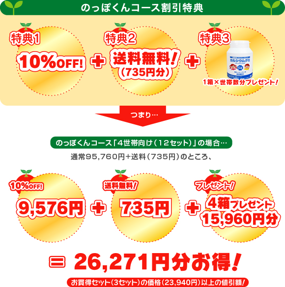 のっぽくんコース割引特典