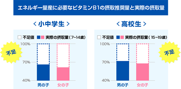 エネルギー量産に必要なビタミンB１の摂取推奨量と実際の摂取量