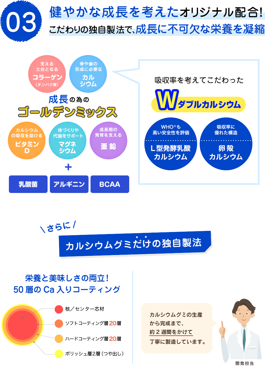 健やかな成長を考えたオリジナル配合！こだわりの独自製法で、成長に不可欠な栄養を凝縮